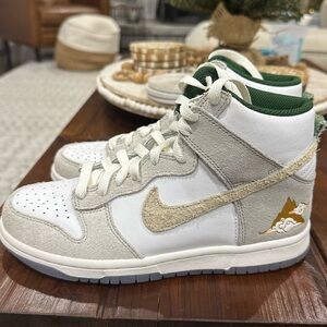 Nike Kids Dunk High-Top Sneakers - White and Green, worn one time